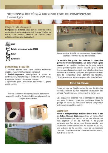 Toilettes sèches reliées à gros volume de compostage non gravitaire