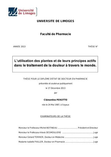 Plantes pour le traitement de la douleur