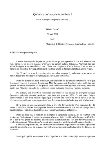 Itan qu est ce qu une plante cultivee partie2 aout2007