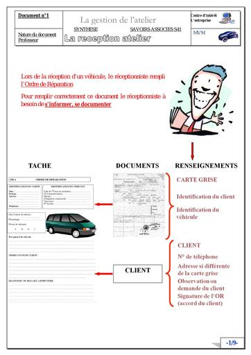Cours auto reception atelier