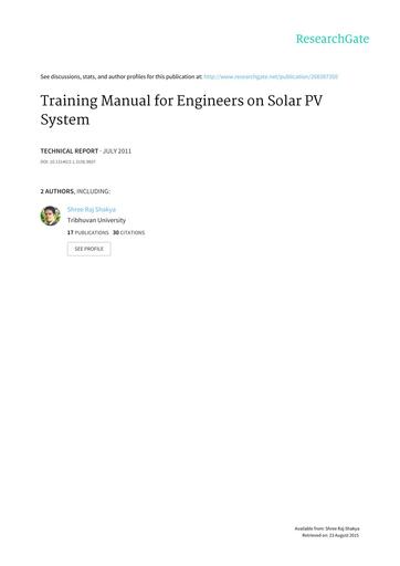 Training Manual for Engineers on Solar PV System