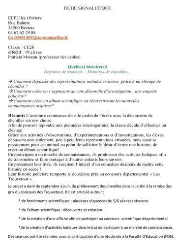 Histoires de sciences histoires de chenilles papillons