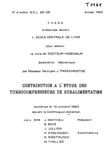 Etude des compresseurs de suralimentation 1983
