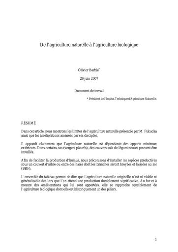 Itan de l agriculture naturelle a l agriculture biologique janv2007