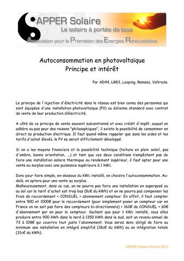 Autoconsommation PV