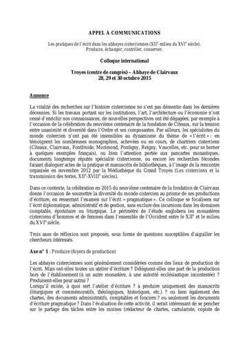 Colloque ecrit abbayes cisterciennes 2015