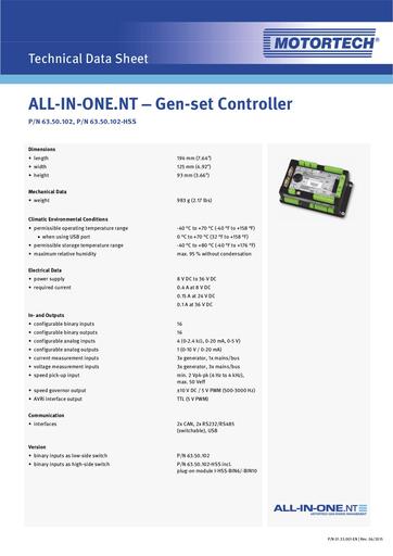MOTORTECH Technical Data Sheet AIO NT 01 33 001 EN 2015 04