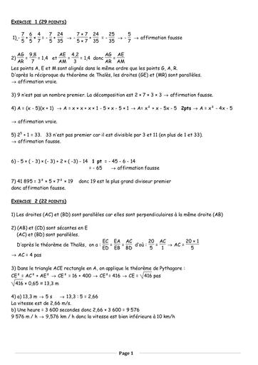 Brevet blanc math college raymond queneau janvier 2023 corrige