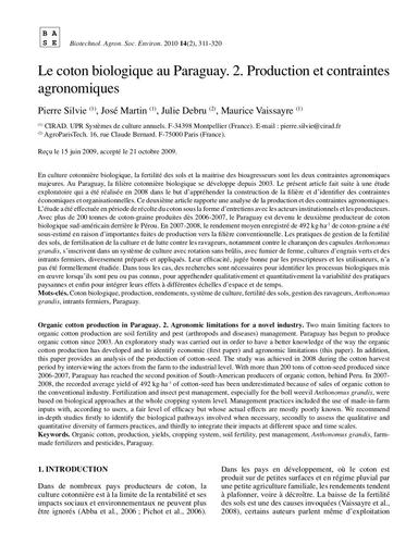 Coton biologique Paraguay 2009