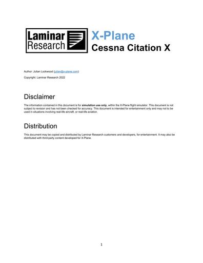 Xplane cessna Citation X Pilot Operating Manual