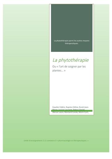Phytotherapie pour la prof formation