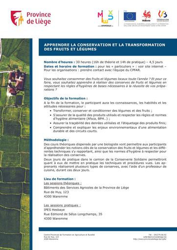 Conservation et transformation des fruits et legumes liege