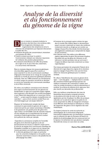 Agropolis 21   vigne et vin analyse diversite fonctionnement genome vigne