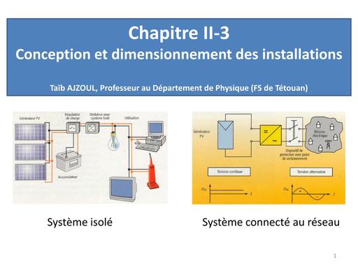 Chapitre II 3 conception dimensionnement PV