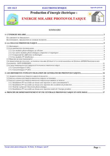 Energie solaire photovoltaique cours sti elt