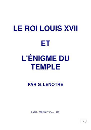 Louis 17 Enigme du temple