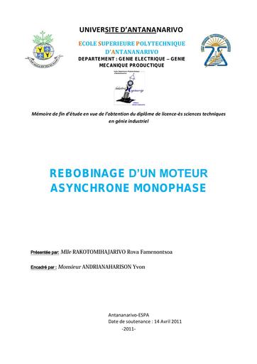 Rebobinage d un moteur asynchrone monophase universite