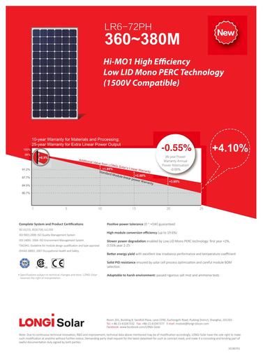 Longi lr6 72ph 360w 380w datasheet