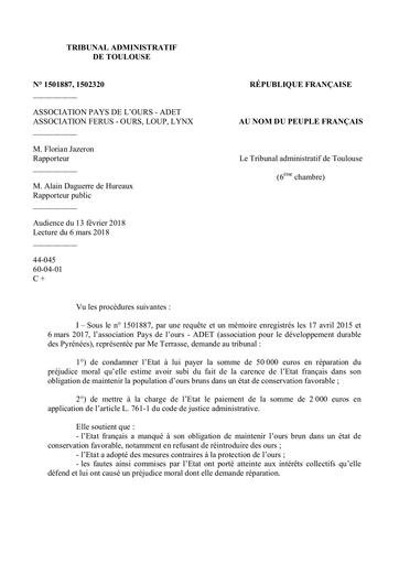 Ours condamnation etat