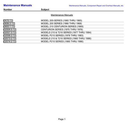 MMs list of maintenance manuals C210