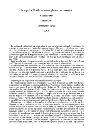 Itan pourquoi le bioethanol ne remplacera pas l essence mars2008