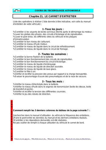 Carnet d'entretien