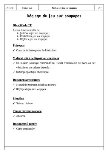 Reglage jeu aux soupapes bac