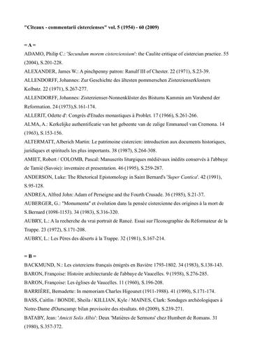 Citeaux Index A Z 1954 2009 bibliographie