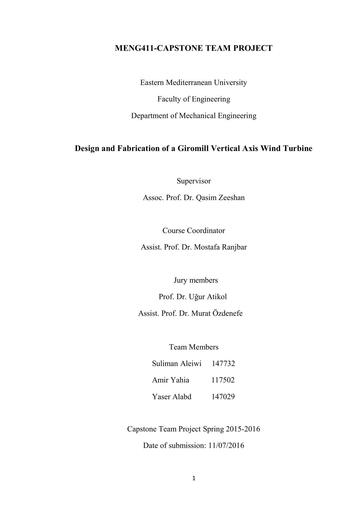 Student project Design and Fabrication of a Giromill VAWT