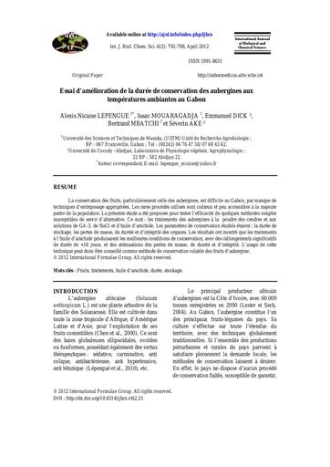 Conservation des aubergines   gabon
