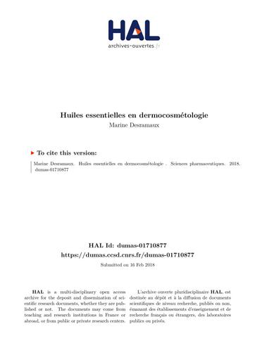 Pharmacie 2018   huiles essentielles en cosmetique