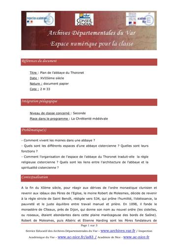 Pistes pedagogiques seconde plan abbaye du thoronet