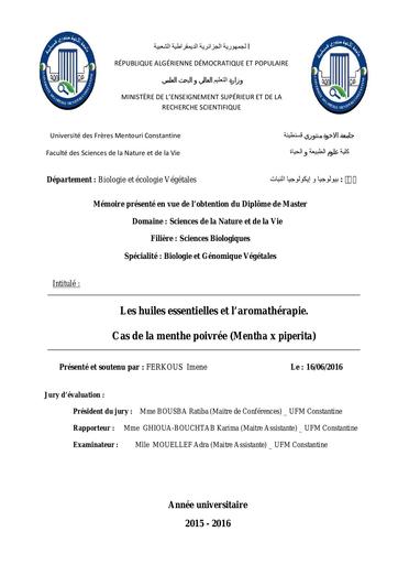 Huiles essentielles   menthe poivree   memoire master