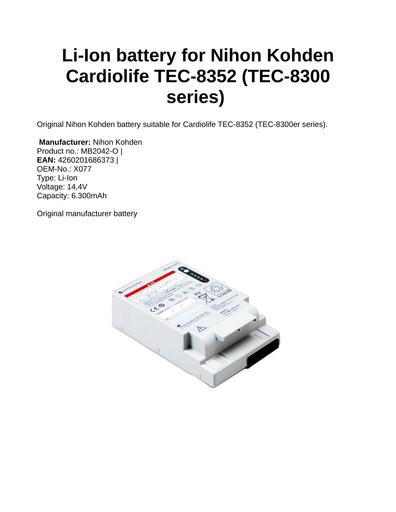 Battery for Nihon Kohden Cardiolife TEC 8352   (TEC 8300 series)