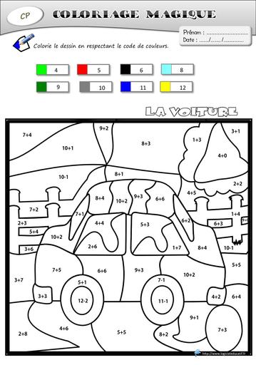 Coloriage magique voiture cp