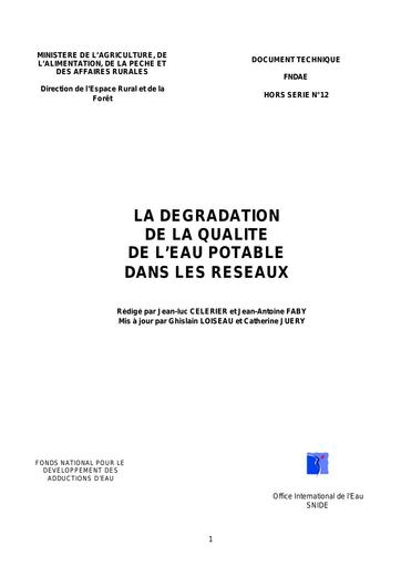 Fndae   hs 12bis   degradation de la qualite de l eau potable dans les reseaux