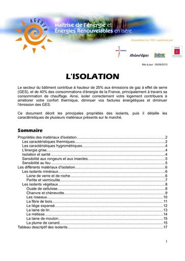 Isolation proprietes materiaux sept13