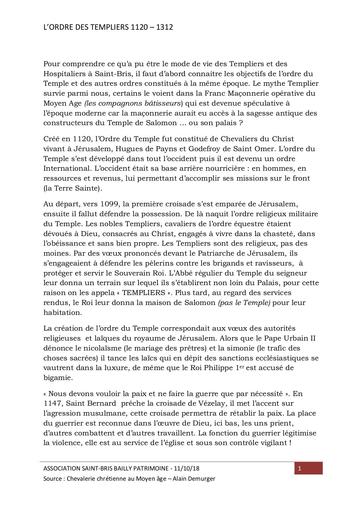 Ordre des templiers   saint bris bailly